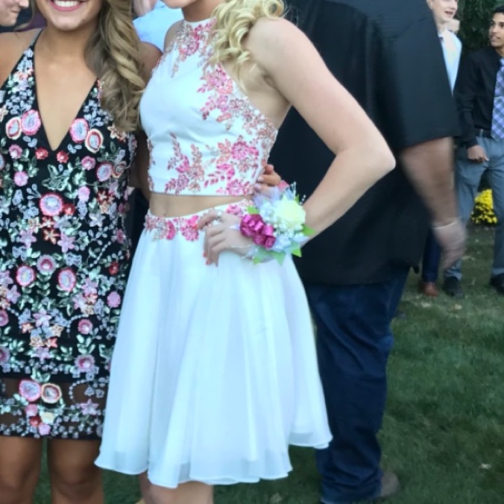 Two-piece, white homecoming dress from Elizabeth K by GLS